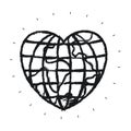 Blurred silhouette front view globe earth world in heart shape