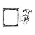 blurred silhouette plaque with hand holding hammer Royalty Free Stock Photo