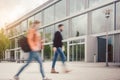 Blurred silhouette of students being busy on university campus Royalty Free Stock Photo