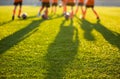 Blurred Soccer Field at School. Young Soccer Players Training Royalty Free Stock Photo