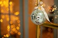 Blurred sparkling Christmas fairy background. Defocused garlands, bokeh effect. Defocus, soft selective focus. Horizontal, copy Royalty Free Stock Photo