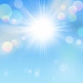 Blurred Spring Summer Nature Sky Background with Sun Rays