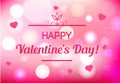 Blurred St Valentines say background with text. Pink Greeting banner with magic lights, hearts and traditional wishes Royalty Free Stock Photo