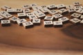 Blurred Text dice cube background. abstract blur. Text dice cube concept / Letter dices alphabet on wooden background. Block of