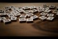 Blurred Text dice cube background. abstract blur. Text dice cube concept / Letter dices alphabet on wooden background. Block of