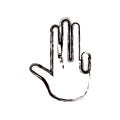 Blurred thick contour hand palm showing four fingers icon