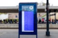 Blurred timetable screen in train station. Airport Terminal: Arrival, Departure Information. Display Showing all the Royalty Free Stock Photo