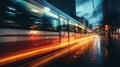 Blurred tram in motion passing the city during night, transportation concept Royalty Free Stock Photo