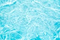 Blurred transparent blue colored clear calm water surface texture with splashes and bubbles. Trendy abstract nature background. Royalty Free Stock Photo