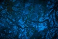Blurred transparent dark blue colored clear calm water surface texture .