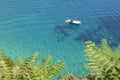 Blurred tropical waters with floating boat