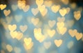 Blurred view of beautiful gold heart shaped lights on blue background Royalty Free Stock Photo