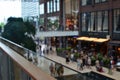 Blurred view of big shopping mall with many stores Royalty Free Stock Photo