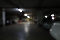 Blurred view of car parking garage at night Royalty Free Stock Photo