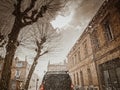 Blurred view from car windscreen during spectacular storm with heavy rain Royalty Free Stock Photo