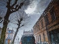 Blurred view from car windscreen during spectacular storm with heavy rain Royalty Free Stock Photo