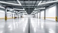 Blurred Industrial Warehouse Interior with Rows of Lights and Loading Bay Doors out of focus Royalty Free Stock Photo