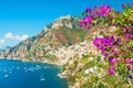 Blurred view of european town with flowers at foreground Royalty Free Stock Photo