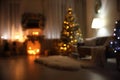 Blurred view of festive interior with Christmas tree Royalty Free Stock Photo