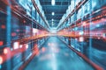 Blurred view of a high tech warehouse representing cloud storage and digital connectivity Royalty Free Stock Photo