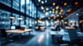 Blurred View of a Modern Office Interior at Night Highlighting the Workspace Ambiance Royalty Free Stock Photo