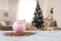 Blurred view of stylish living room interior with Christmas tree Royalty Free Stock Photo