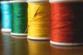 Blurred vivid colors threads bobbins spools, industrial sewing concept design