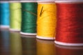 Blurred vivid colors threads bobbins spools, industrial sewing concept design