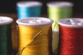 Blurred vivid colors threads bobbins spools, industrial sewing concept design