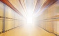 Blurred warehouse comercial. Warehouse industrial and logistics background. Copy space for objects. Royalty Free Stock Photo