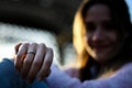 Blurred women portrait showing her engagement ring Royalty Free Stock Photo