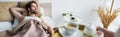 blurred woman holding tray with cup Royalty Free Stock Photo