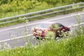 Blurring family car movement summe or spring fun sustainable relaxing vacation on the paved road Royalty Free Stock Photo