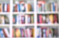 Blurrred - books, bookshelves and library. Use full as background - copy space.