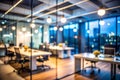 Blurry abstract office interior at night Royalty Free Stock Photo