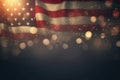 Blurry atmospheric background and an American flag waving against cloudy sky Royalty Free Stock Photo