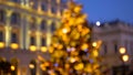 Blurry background of a Christmas tree - LONDON, ENGLAND - DECEMBER 10, 2019 Royalty Free Stock Photo