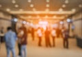 Blurry Background Of Exhibition Expo With Crowd People In Convention Hall. Abstract Concept. Business Marketing And Event Theme.