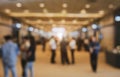 Blurry Background Of Exhibition Expo With Crowd People In Convention Hall. Abstract Concept. Business Marketing And Event Theme.
