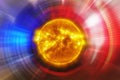 Blurry Background of futuristic art background with powerful sun