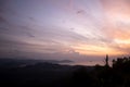 Blurry background of the sunset sunrise over the sea and mountains. Colorful sunrise light sky with clouds backgrounds. Natural Royalty Free Stock Photo