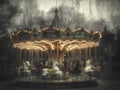 A Blurry Carousel Underneath a Gloomy Sky Royalty Free Stock Photo