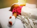 Blurry children are sick sleeping and use saline solution at the hospital, Climate change causes the flu.