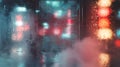Blurry City Lights Reflected Through Wet Window Pane Royalty Free Stock Photo