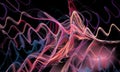 Blurry colorful sine waves spread over a black background. Abstract fractal background. 3d