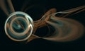 Blurry 3d train of blue orange smoke creates curves and spherical vortex in deep dark space. Royalty Free Stock Photo