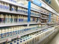 Blurry Dairy - Milk products on shelf from supermarket Royalty Free Stock Photo