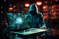 Blurry digital interface reveals a hackers criminal activity on laptop