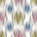 Blurry Ikat Polka Dot Seamless Pattern. Blended Variegated Glitch Stripe Background with Bleeding Color Edges. Fun Playful Animal