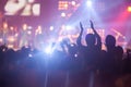 Blurry image background of many audience concert in rock con